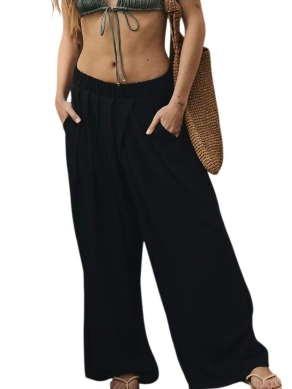 Free People Black Wide Leg Lounge Pants